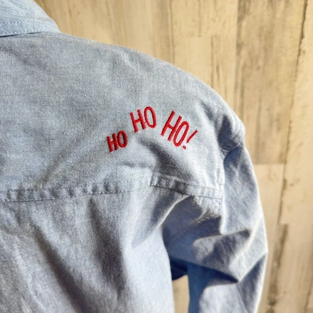 Vintage Santa Button-Up Shirt 18W HO‎ HO HO on shoulder Christmas